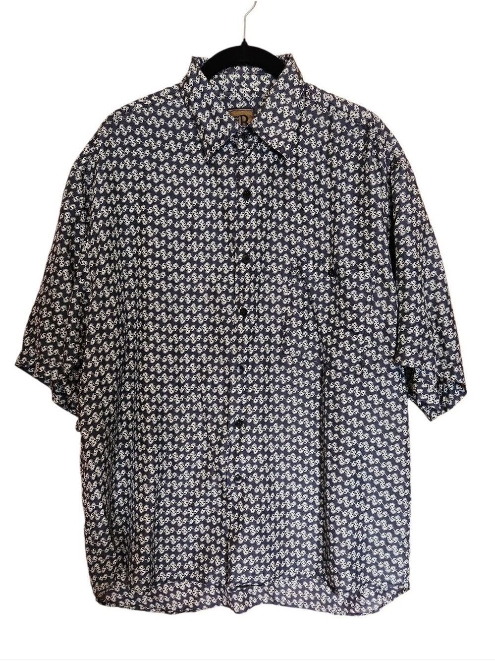 MEN'S VINTAGE BRUNO 100% SILK BUTTON DOWN SHIRT 90S SIZE LARGE GREY CREAM